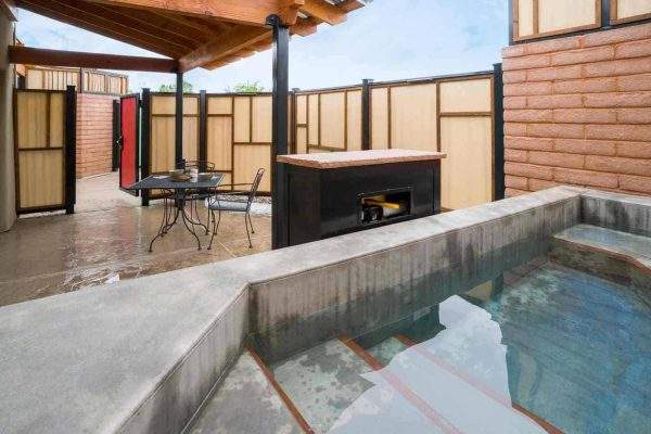 hot spring bath on a private patio, i Dream of Jeannie at Blackstone Hotpsprings