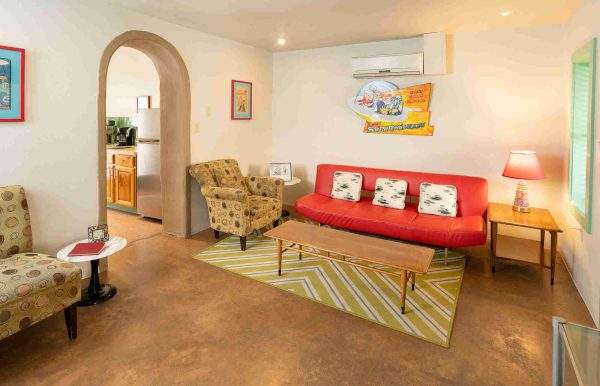 seating area in the Jetsons suite at Blackstone Hotsprings